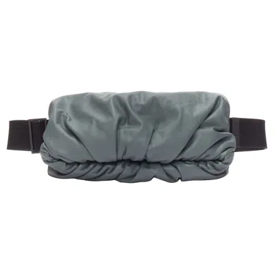 Pre-owned Bottega Veneta The Body Pouch Grey Smooth Leather Black Sport Strap Waist Bag In Gray