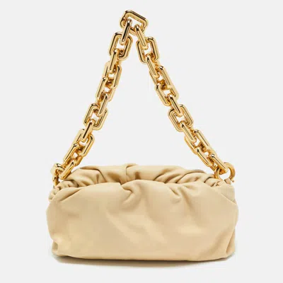 Pre-owned Bottega Veneta The Chain Pouch Beige Leather Bag In Sand