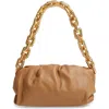 Bottega Veneta The Chain Pouch Leather Shoulder Bag In Teak/ Gold