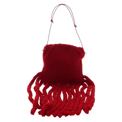 Pre-owned Bottega Veneta The Fringe Leather Red Wool Clutche & Pouche Bag ()
