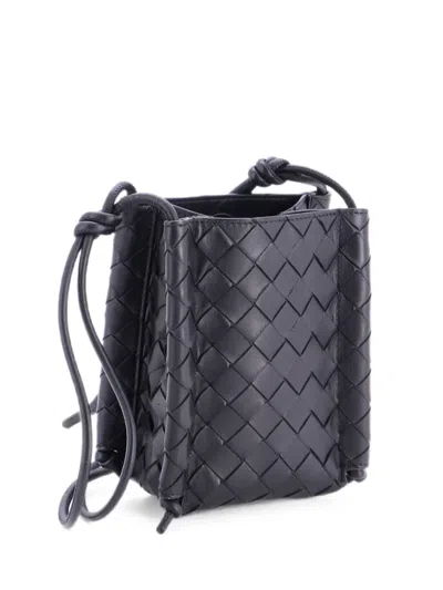 Pre-owned Bottega Veneta The Knot Bag Intrecciato Nappa Mini Crossbody Bag In Black