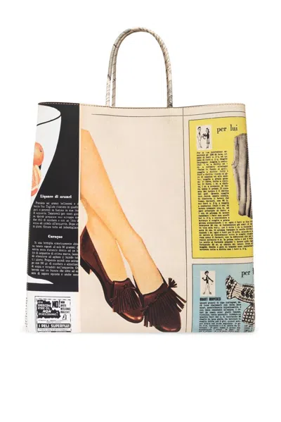 Bottega Veneta The Medium Newspaper Printed Shopping Bag In Multi