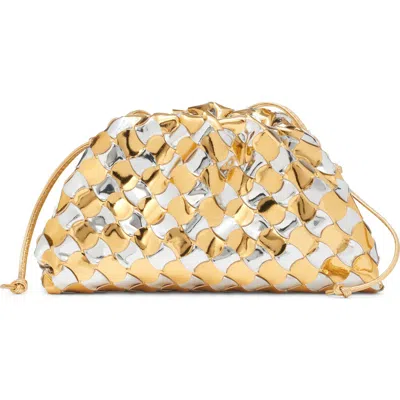 Bottega Veneta The Mini Pouch Pavimento Leather Clutch In Silver/gold