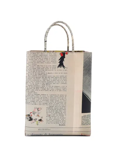 Pre-owned Bottega Veneta The Newspaper Shopper Printed Leather Small Tote Bag In Multi