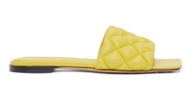 Pre-owned Bottega Veneta The Padded Flat Slides Pear Yellow Quilted Leather Sandal 36