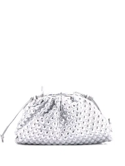 Pre-owned Bottega Veneta The Pouch Bubble Wrap Textured Leather Mini Crossbody Bag In Silver