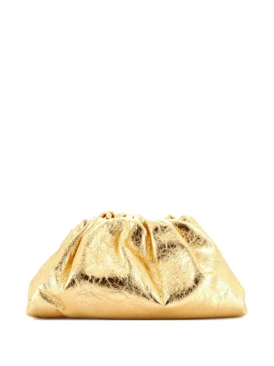 Pre-owned Bottega Veneta The Pouch Crinkled Metallic Leather Clutch Bag In Gold