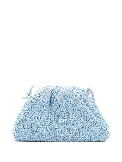 Pre-owned Bottega Veneta The Pouch Curly Raffia Mini Crossbody Bag In Blue