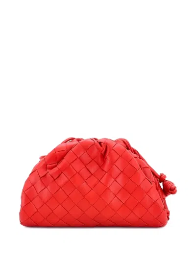 Pre-owned Bottega Veneta The Pouch Intrecciato Nappa Mini Crossbody Bag In Red