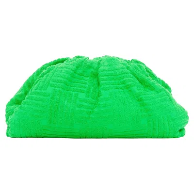 Pre-owned Bottega Veneta The Pouch Intrecciato Terrycloth Leather Dumpling Clutch Bag In Green