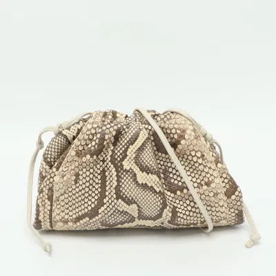 Pre-owned Bottega Veneta The Pouch Mini Beige Python Leather Crossbody Bag In Sand
