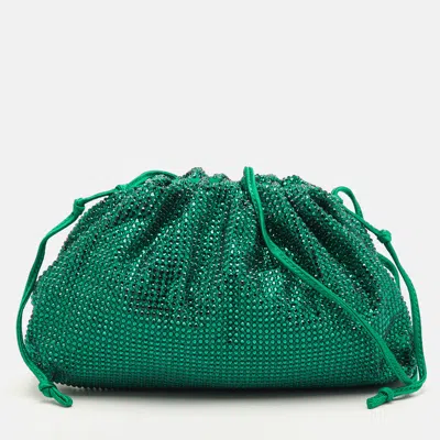 Pre-owned Bottega Veneta The Pouch Mini Green Satin Rhinestones Clutch