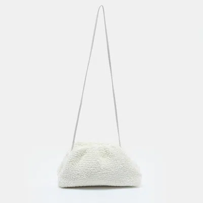 Pre-owned Bottega Veneta The Pouch Mini Off White Boucle Raffia Bag