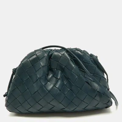 Pre-owned Bottega Veneta The Pouch Mini Teal Green Intrecciato Leather Bag