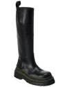 Bottega Veneta Tire Rubber-trimmed Leather Knee Boots In Black
