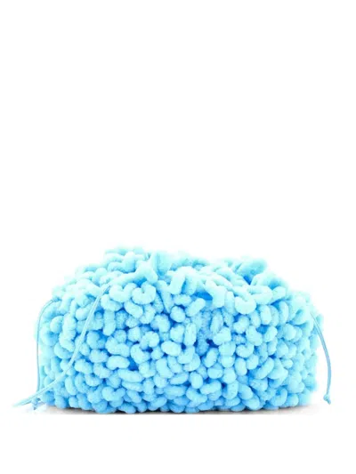 Pre-owned Bottega Veneta The Wave Pouch Twisted Chenille Mini Crossbody Bag In Blue