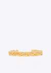 Bottega Veneta Thin Intrecciato Pattern Cuff Bracelet In Gold