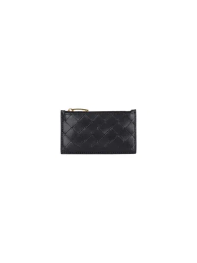 Bottega Veneta Thin Zip Card Holder In Black  