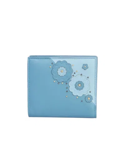 Bottega Veneta Three-dimensional Flowers Half-fold Wallet In Blue