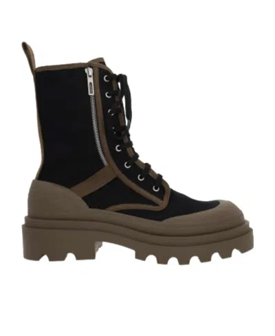 Bottega Veneta Tie Canvas Boots In Black