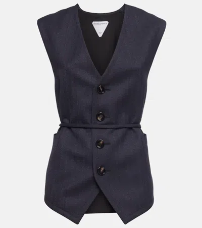 Bottega Veneta Striped Wool Vest In Black,blue