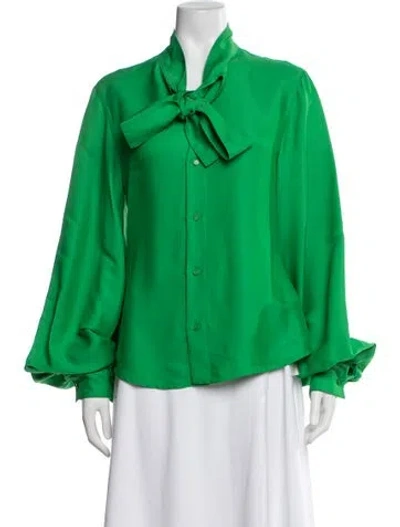 Pre-owned Bottega Veneta Tie Neck Long Sleeve Blouse In Green