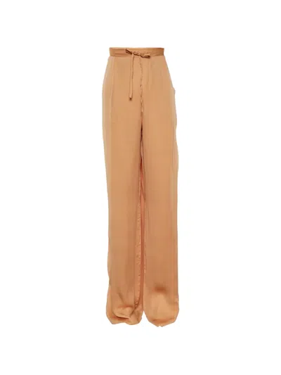 Pre-owned Bottega Veneta Tie-waist Satin Trousers In Orange