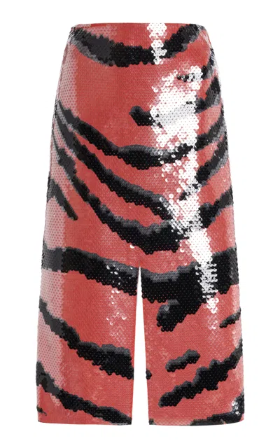 BOTTEGA VENETA TIGER-PRINTED SEQUIN MIDI SKIRT