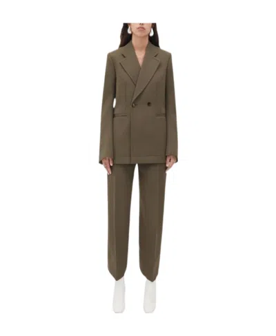 Bottega Veneta Tight Wool Casual Jacket With Curved Sleeves In Brown