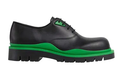 Pre-owned Bottega Veneta Tire Lace Up Leather Shoe Black Green In Black/green