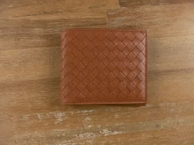 Pre-owned Bottega Veneta Tobacco Brown Bifold Leather Woven Wallet