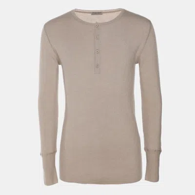 Pre-owned Bottega Veneta Tom Ford Grey Cashmere Knit Full Sleeve Henley T-shirt L