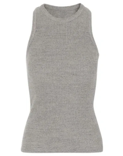Bottega Veneta Ribbed Crew Neck Sleeveless Top In Gray