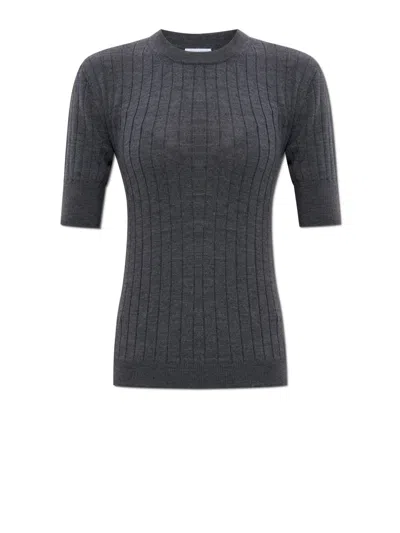 Bottega Veneta Women Ribbed Knit Cropped Top In Gray
