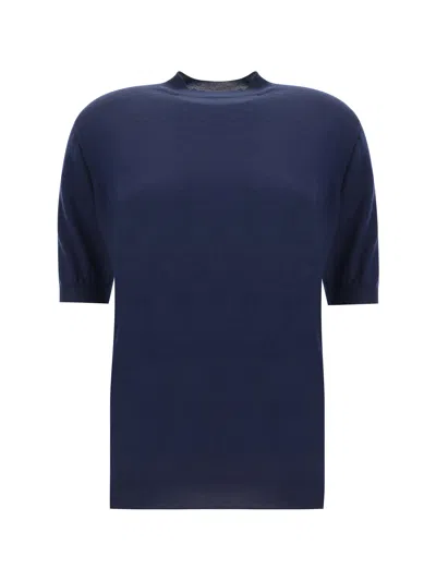 Bottega Veneta Logo-embroidered Cashmere Blouse In Blue