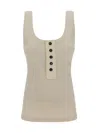 Bottega Veneta Sleeveless Scoop Neck Ribbed Top With Buttons In Sea Salt