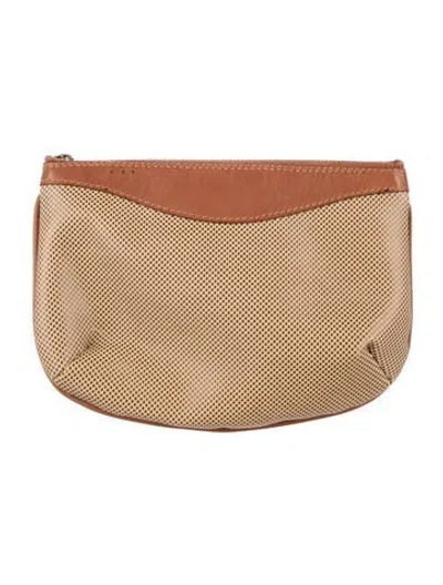 Pre-owned Bottega Veneta Top Zip Leather Cosmetic Pouch In Neutrals