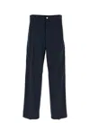 Bottega Veneta Wide Leg Cotton Trousers With Belt Loops In Blue