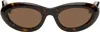 Bottega Veneta Tortoiseshell Classic Ribbon Almond Sunglasses In 002 Shiny Dark Havan