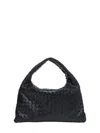 Bottega Veneta Women Hop Leather Shoulder Bag With Intrecciato Motif In Black