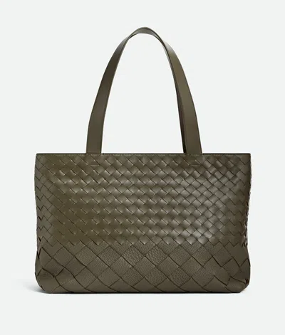 Bottega Veneta Small Intrecciato Zipped Tote In Green