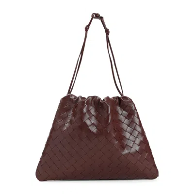 Bottega Veneta Intrecciato Drawstring Shoulder Bag In Maroon