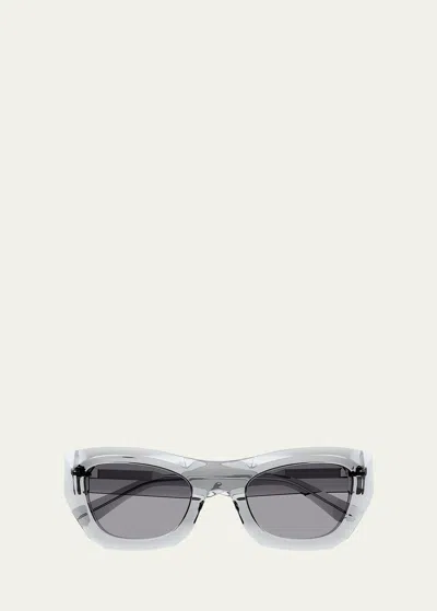 Bottega Veneta Transparent Acetate Rectangle Sunglasses In Gray
