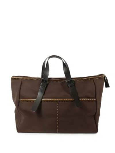Pre-owned Bottega Veneta Traveler Canvas Tote Bag In Brown