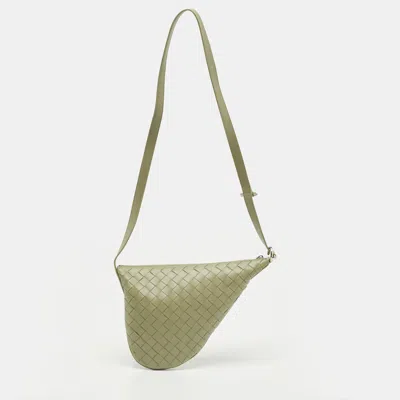 Pre-owned Bottega Veneta Travertine Intrecciato Leather Small Virgule Bag In Green