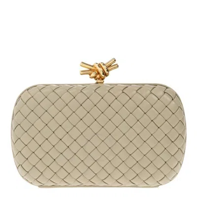 Bottega Veneta Travertine Intreccio Leather Knot Clutch In Neutral