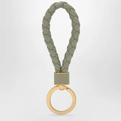 Bottega Veneta Travertine Keyring In Woven Leather In Beige