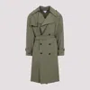 Bottega Veneta Green Wool Double-breasted Trench Coat In Algae