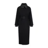 Bottega Veneta Black Trenchcoat With Removable Leather Collar With Intrecciato Motif And Adjustable Belt In Cotton In Black