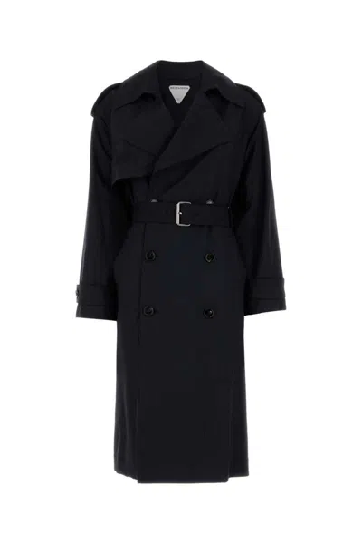 Bottega Veneta Fine Wool Belted Trench Coat In Black